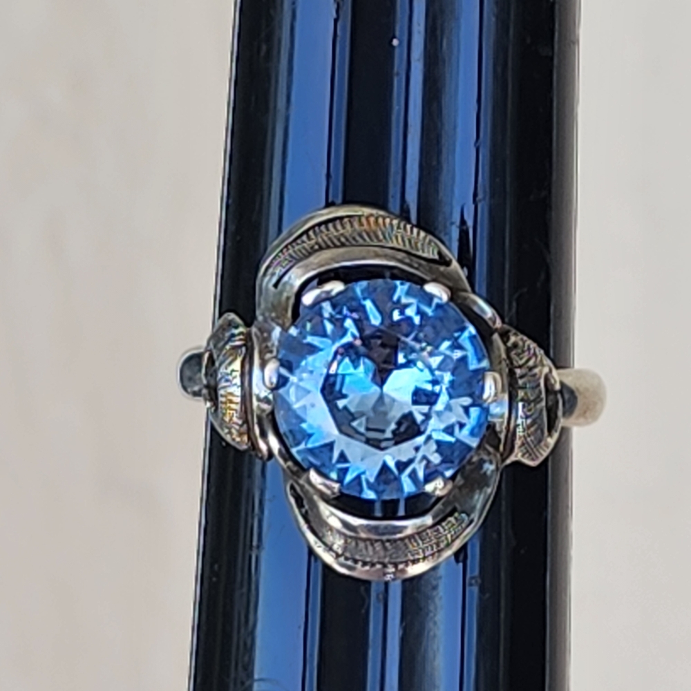 Taxco Signed Artist Signed Sterling Silver Ring Blue Gemstone Vintage Jewelry